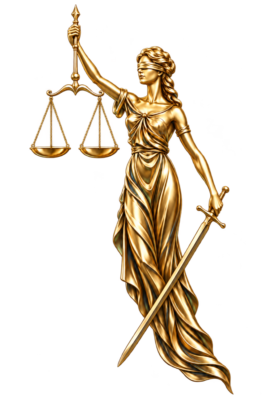 Sculptural Lady Justice from the Hyam El Hachem identity